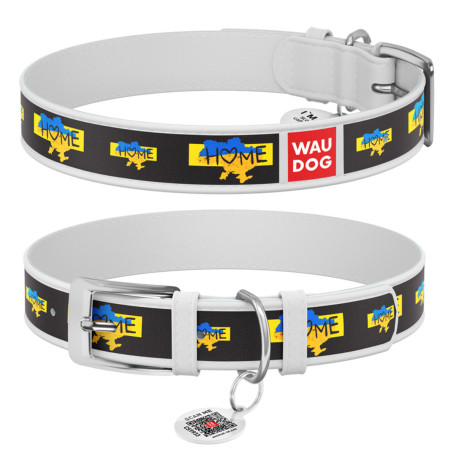 Шкіряний нашийник для собак WAUDOG Design з малюнком "Дім", біла шкіра