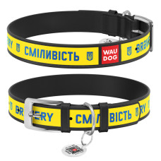 Шкіряний нашийник для собак WAUDOG Design з малюнком "Сміливість", чорна шкіра