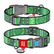 Ошейник для собак нейлоновый WAUDOG Nylon c QR-паспортом, рисунок "Этно зеленый", пластиковый фастекс - фото 1