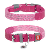 Ошейник для собак из кожи и восстановленного хлопка WAUDOG Classic розового цвета