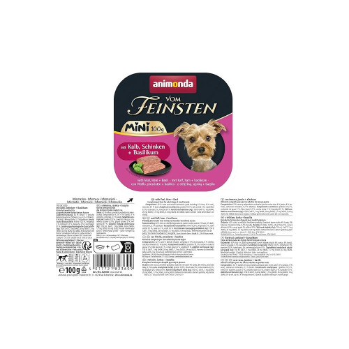 Корм влажный Animonda Vom Feinsten Mini для взрослых собак мелких пород з телятиною, шинкою + базилік 100 г