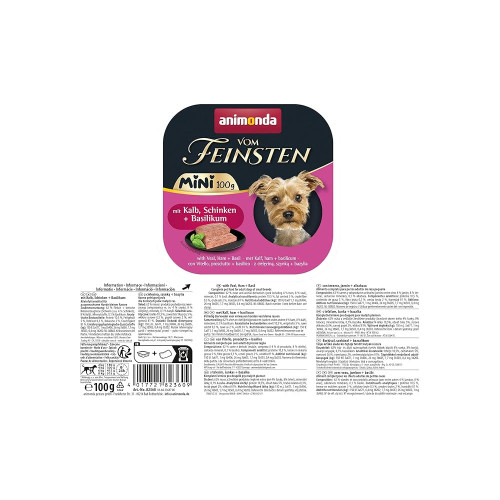 Корм влажный Animonda Vom Feinsten Mini для взрослых собак мелких пород з телятиною, шинкою + базилік 100 г