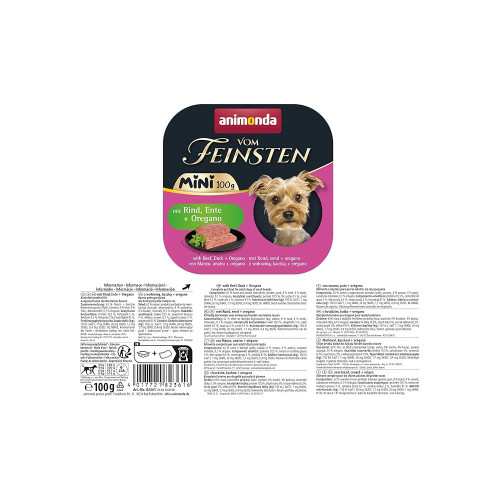 Корм влажный Animonda Vom Feinsten Mini для взрослых собак мелких пород с говядиной, качкою + орегано 100 г