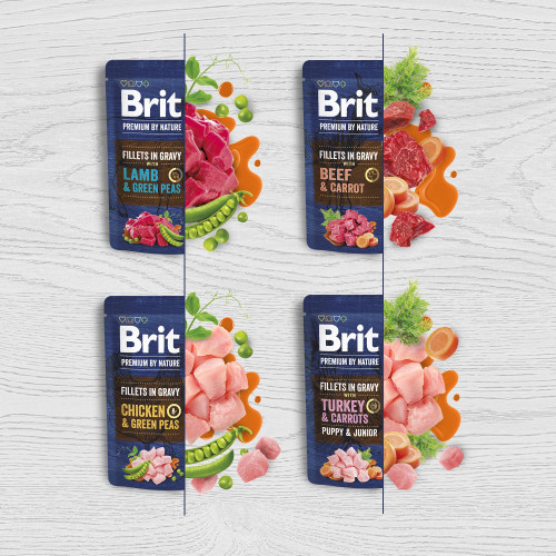 Корм вологий Brit Premium Fillets in Gravy Turkey & Carrots Puppy для цуценят малих порід філе в соусі індичка і морква 85 г