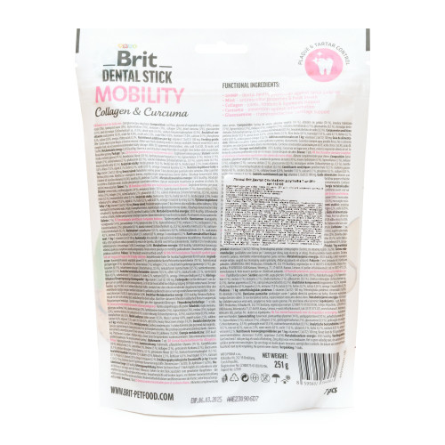 Лакомства Brit Dental Stick Mobility для взрослых собак з колагеном і куркумою для мобільності суглобів 7 шт 251 г