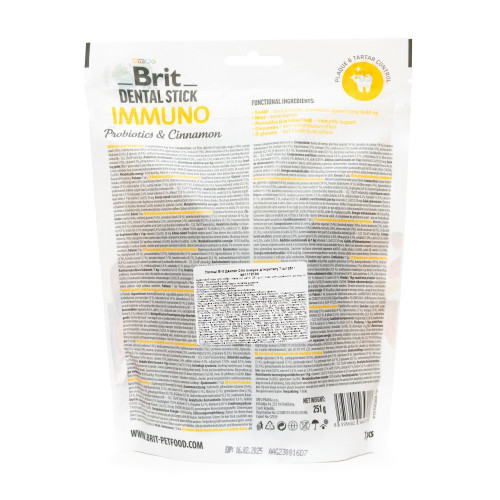 Лакомства Brit Dental Stick Immuno для взрослых собак з пробіотиками та корицею для міцного імунітету 7 шт 251 г