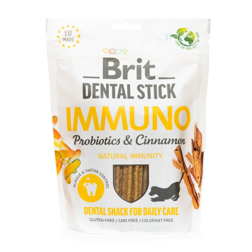 Лакомства Brit Dental Stick Immuno для взрослых собак з пробіотиками та корицею для міцного імунітету 7 шт 251 г