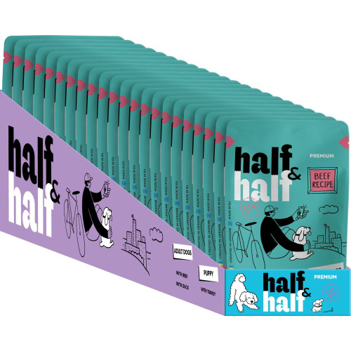 Вологий корм Half&Half Beef in Gravy шматочки яловичини в соусі для дорослих собак 100 г