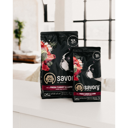 Корм сухий Savory Small Breed rich in Fresh Turkey and Lamb для дорослих собак малих порід зі свіжим ягням та індичкою 1 кг