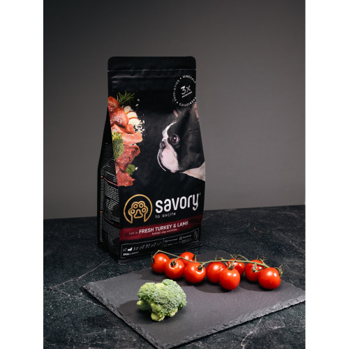 Корм сухий Savory Small Breed rich in Fresh Turkey and Lamb для дорослих собак малих порід зі свіжим ягням та індичкою 1 кг