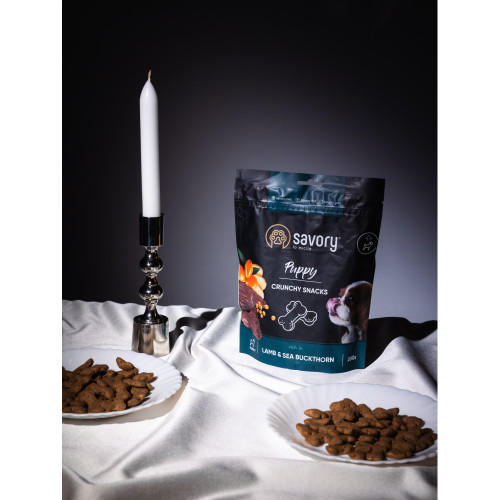 Хрусткі лакомства Savory Puppies Lamb and Sea Buckthorn для щенков всех пород для здорового росту с ягнёнком та обліпихою 200 г