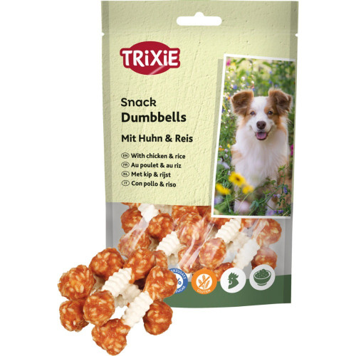 Ласощі Trixie Denta Fun Chicken Chewing Dumbbells для собак Гантель жувальна з куркою 100 г 6 шт