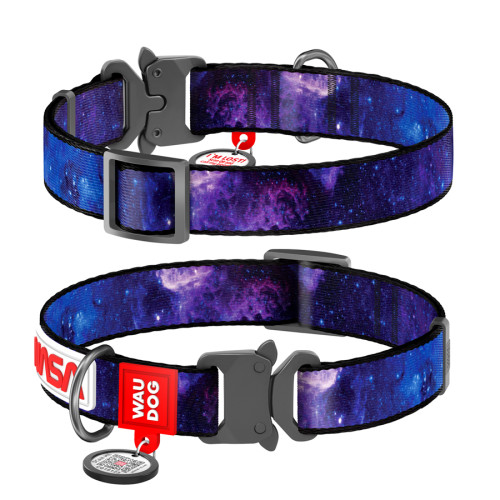 Ошейник для собак нейлоновый WAUDOG Nylon c QR паспортом, рисунок "NASA21", металлический фастекс - фото 2